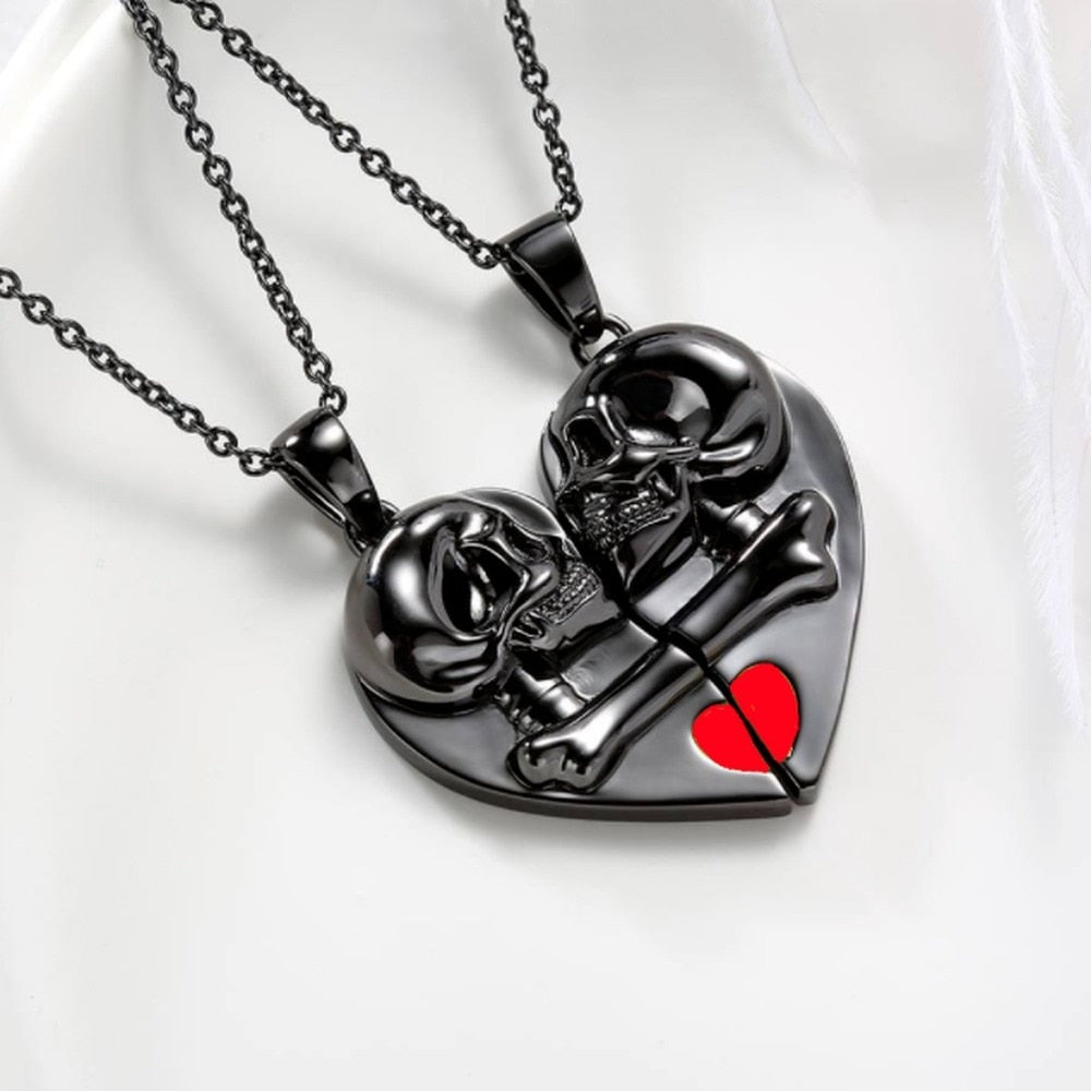 Skull Heart Couple Necklace 2 Items/Set