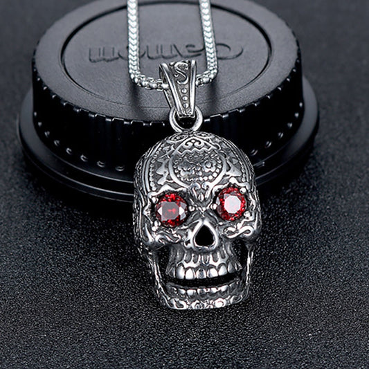 Ruby Eyes Skull Pendant Necklace