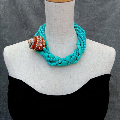 Native Indian 6 Strands Turquoise Snail Necklace