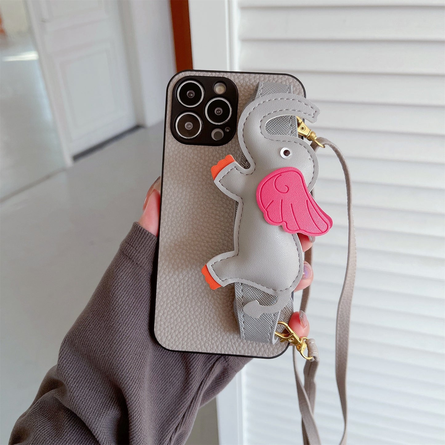 Crossbody Lanyard Leather Strap Elephant Case for iPhone