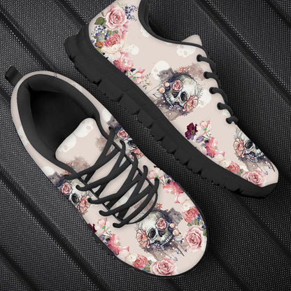 Skull Sneakers Pattern Gothic Flats Lace Up Shoes