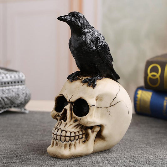 Raven Bird On Skull Home Decor Gothic Statue Halloween Decoration