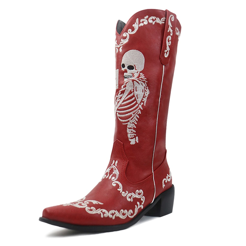 Skull Selfie High Heel Cowboy Boots