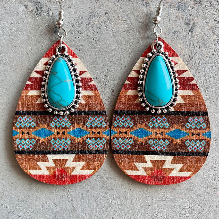 Native Indian Pattern Turquoise Earrings