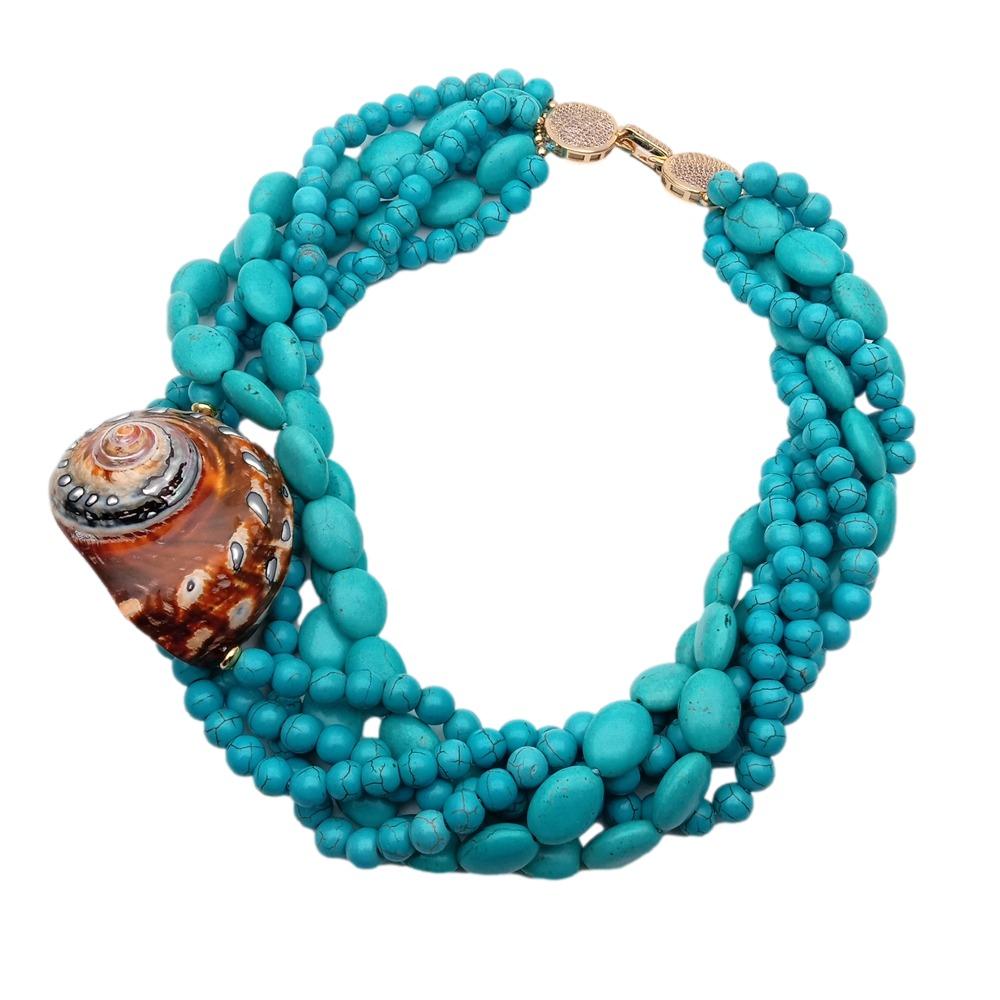 Native Indian 6 Strands Turquoise Snail Necklace