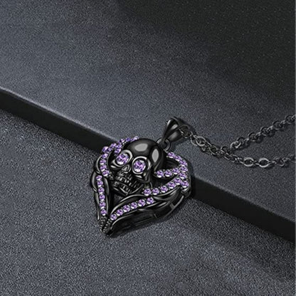 Purple Heart Skull Necklace