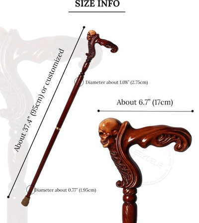 95cm Skull-Head Wooden Walking Stick