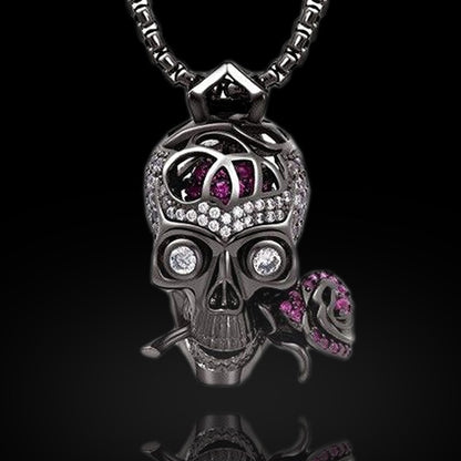 Skull And Rose Purple Necklace