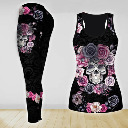 Skull Pink Rose Combo Tank Top + Legging