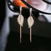 Native Rhinestone Leaf Feather Shaped Metal Tassel Earrings