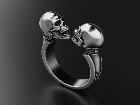 Vintage Antique Silver Twin Skull Ring