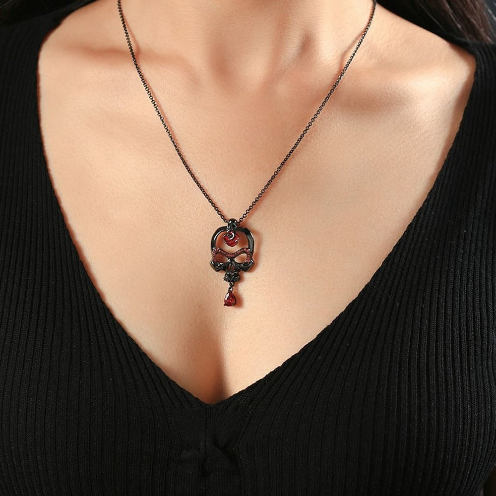 Skull And Red Rose Necklace