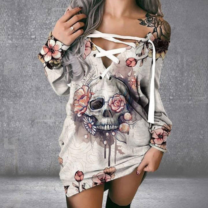 Off-Shoulder Skull Women Dress