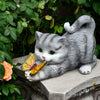 Solar Lights Cute Cat Statue Sculptures Outdoor Figurine