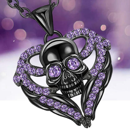 Purple Heart Skull Necklace