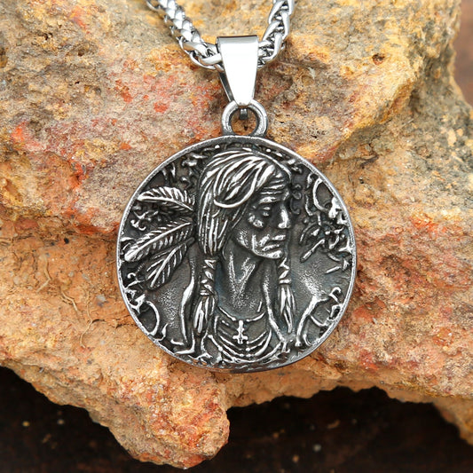 Native Indian Tribe Round Pendant Necklace