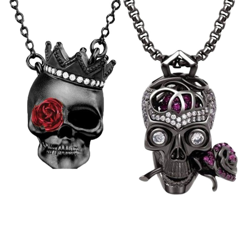 Skull And Rose Purple Necklace