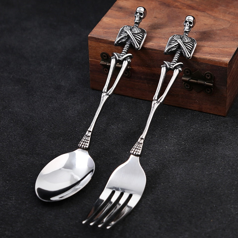 Skull Fork Spoon Stainless Steel