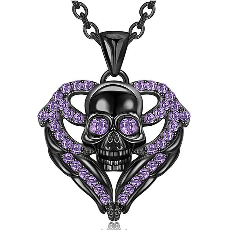 Purple Heart Skull Necklace