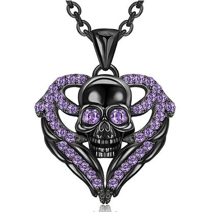 Purple Heart Skull Necklace