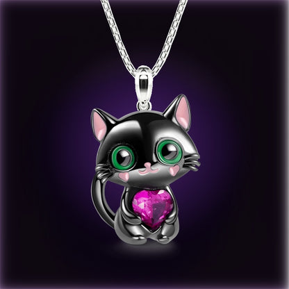 Fashion Love Crystal Cat Pendant Necklace