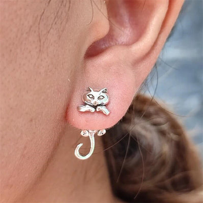 Cute Cat Silver Color Gothic Stud Earrings