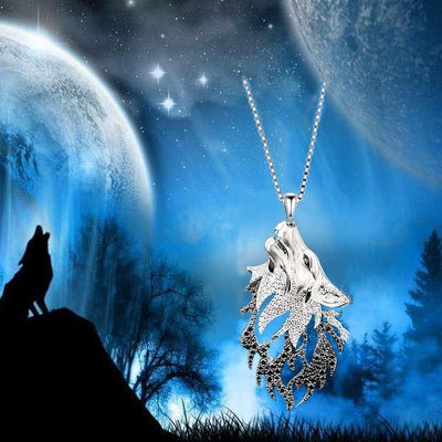 Wolf Head Silver Plate Pendant Necklace