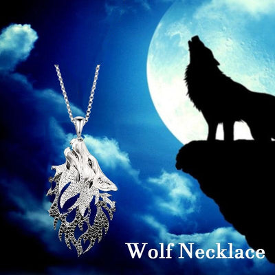 Wolf Head Silver Plate Pendant Necklace