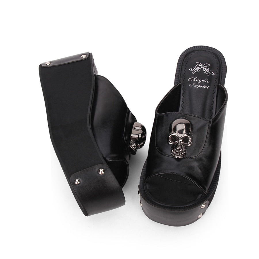 Women Skull High Heels Wedge Platform Shoes Sandals